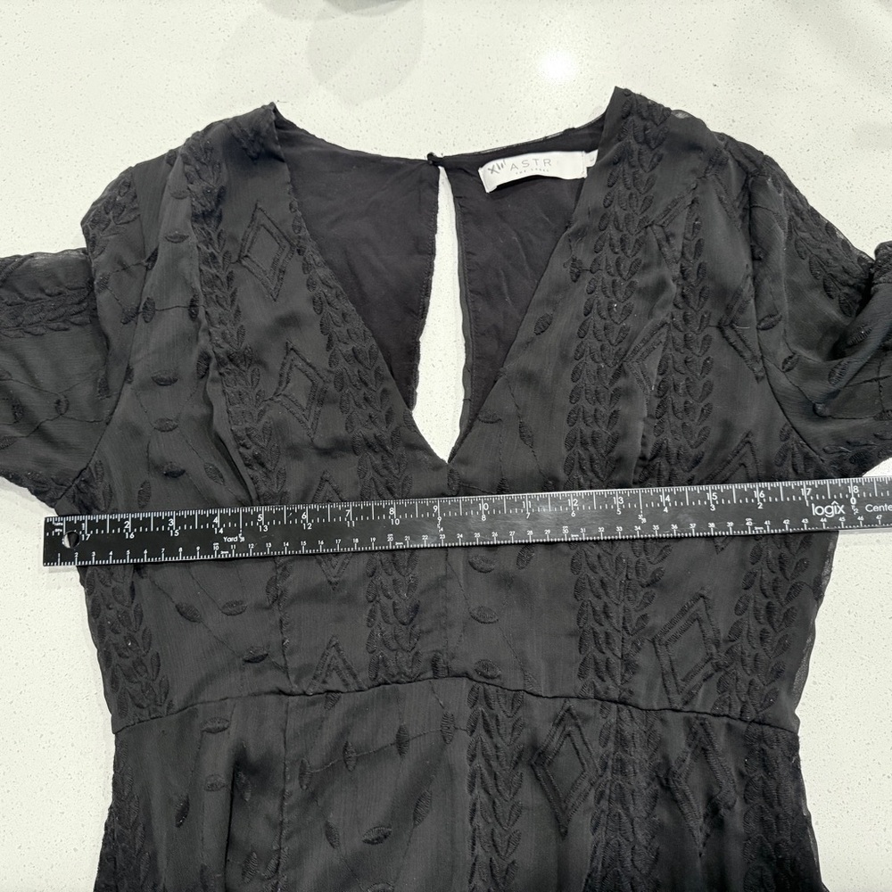 ASTR The Label Black Embroidered Dress L Boho Gothic WhimsyGoth Balloon Sleeve - Picture 7 of 9
